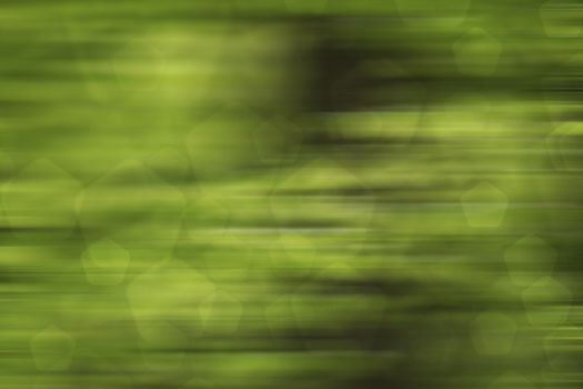 abstract green nature background, pentagon bokeh, fast motion