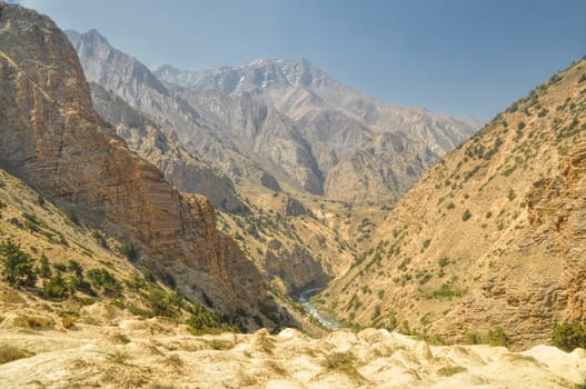 Picturesque valley in Himalayas mountains in Nepal