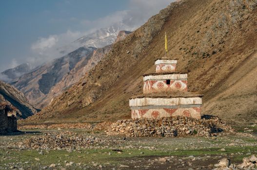 Scenic old shrine in Himalayas mountains in Nepal