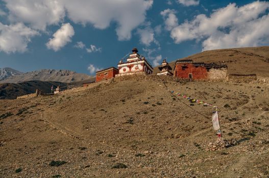 Scenic old shrine in Himalayas mountains in Nepal