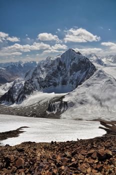Scenic mountain peaks in Pamir mountains in Tajikistan