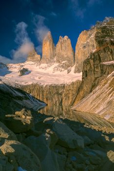 Picturesque view of Torres del Paine in south American Andes                   