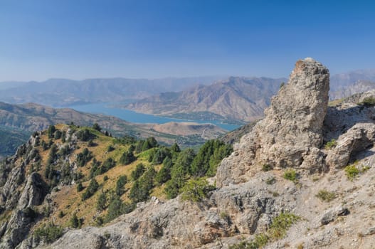 Scenic view of Tian Shan mountain range near Chimgan  in Uzbekistan