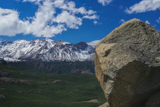 Picturesque view of sunlit peaks in Los Glaciares National Park                     