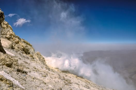 Sulfide fumes coming out of slopes of Damavand, highest volcano in Iran