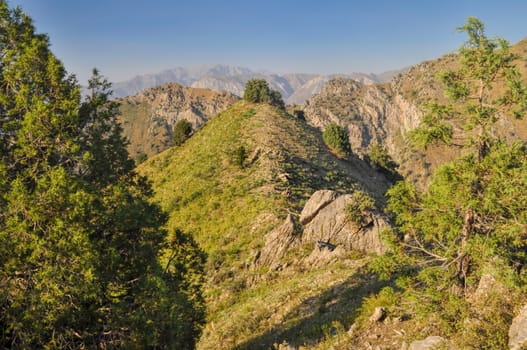Picturesque view of Tian Shan mountain range near Chimgan  in Uzbekistan