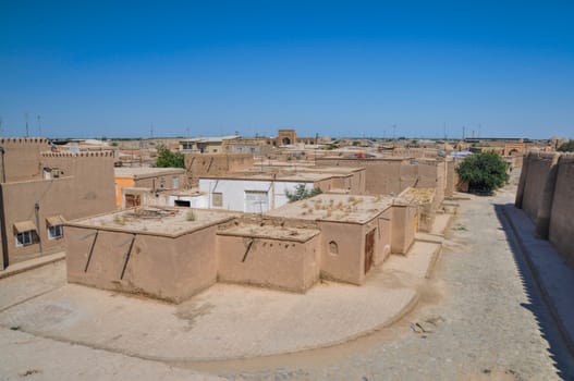 Scenic view of Khiva, town in Uzbekistan with its typical houses