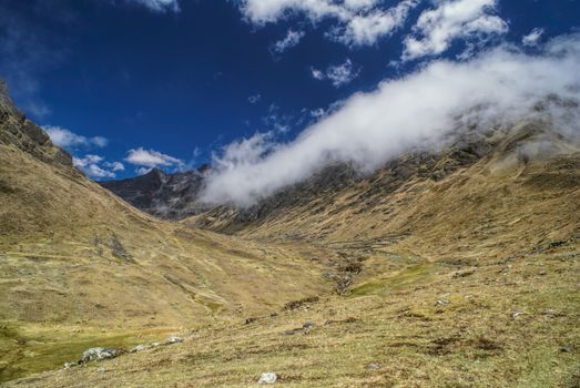 Picturesque valley in Andes mountains in Bolivia on Choro trek