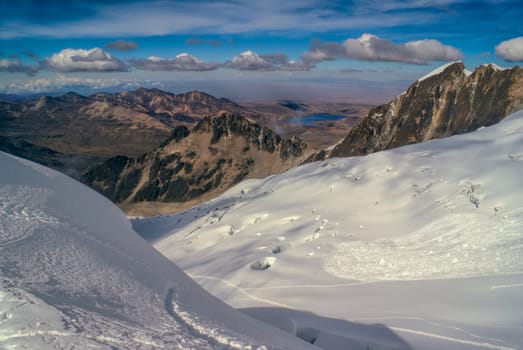 Breathtaking view in high altitude near top of Huayna Potosi mountain in Bolivia