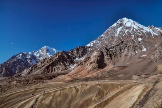 Scenic rocky valley in Pamir mountains in Tajikistan