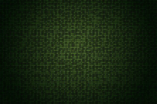 green binary data technology background, glowing light from the middle
