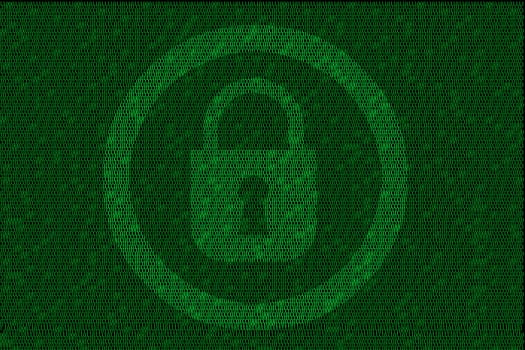 encrypted digital lock with green binary code