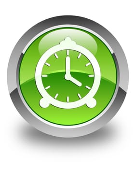 Alarm clock icon on glossy green round button