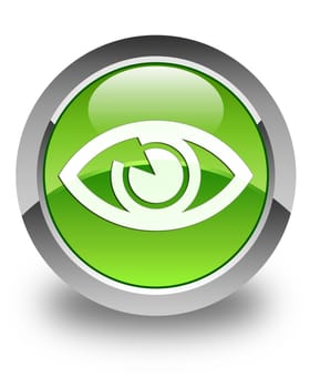 Eye icon on glossy green round button