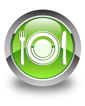 Food plate icon on glossy green round button