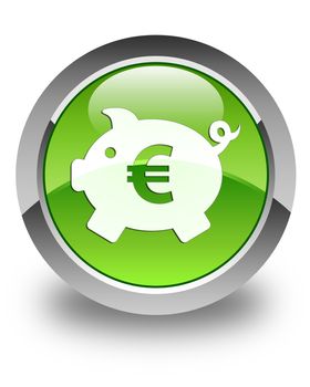 Money box (euro) icon on glossy green round button