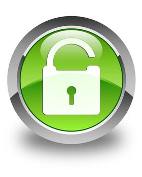 Unlock icon on glossy green round button