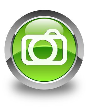 Camera icon on glossy green round button