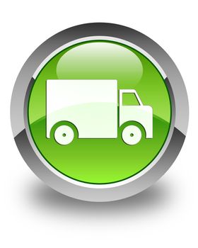 Delivery truck icon on glossy green round button