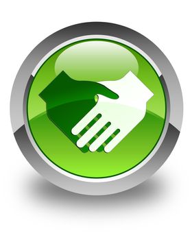 Handshake icon on glossy green round button