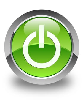 Power icon on glossy green round button