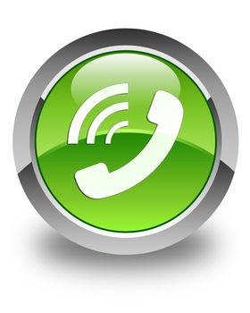 Phone ringing icon on glossy green round button