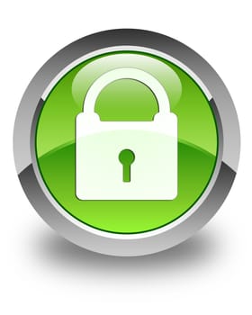 Padlock icon on glossy green round button