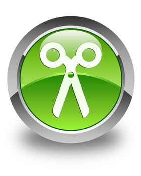 Scissors icon on glossy green round button