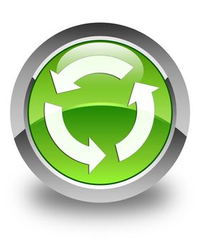 Refresh icon on glossy green round button