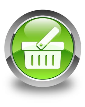 Shopping cart icon on glossy green round button