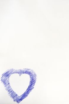 heart sketch with a blue pen ball
