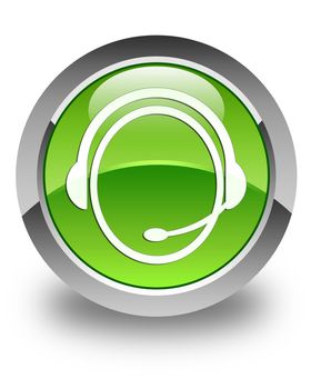 Customer care service icon glossy green round button