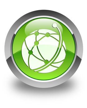 Global network icon glossy green round button