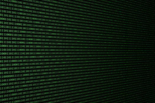 image of green binary code background, perspective.