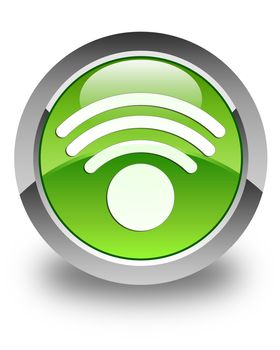 Wifi signal icon glossy green round button