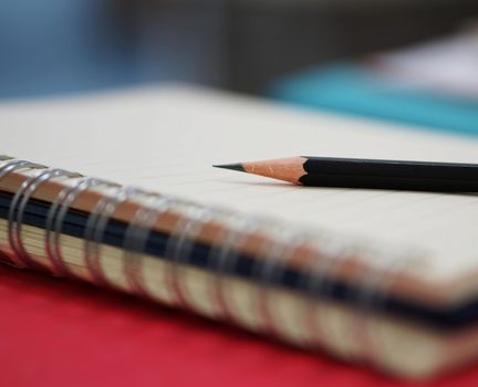 Pencil for writing down on notes memories, placed on table in office.                               