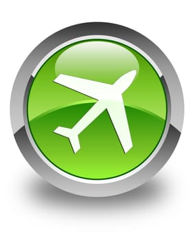 Plane icon glossy green round button