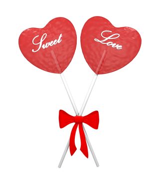 Two red lollipops heart shaped