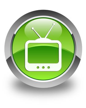 TV icon glossy green round button