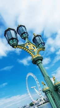 Ancient lamp post on Westminster Bridge, London, UK.