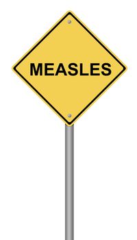 Yellow warning sign with the text Measles.