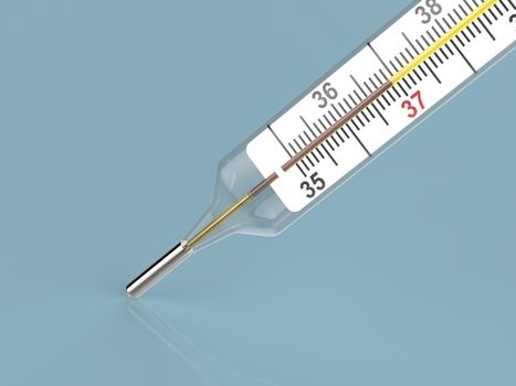 Medical thermometer on shiny green background