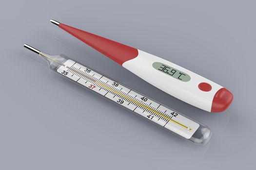 Digital and mercury medical thermometers
