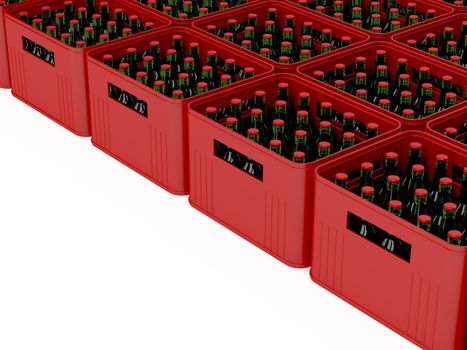 Red crates full with beer bottles