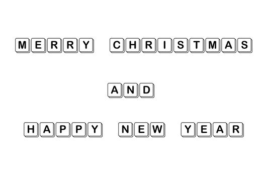 Merry Christmas and happy new yeay crossword isolated on white background.