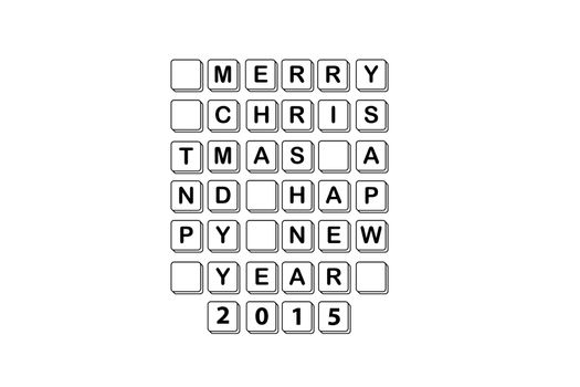 Merry Christmas and happy new yeay 2015 crossword isolated on white background.