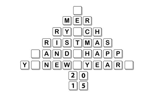 Merry Christmas and happy new yeay 2015 crossword shape of tree  isolated on white background.