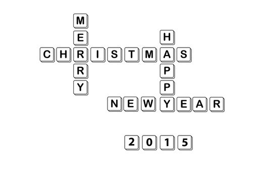 Merry Christmas and happy new yeay 2015 crossword isolated on white background.