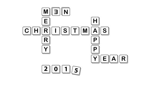 Merry Christmas and happy new yeay 2015 crossword isolated on white background.