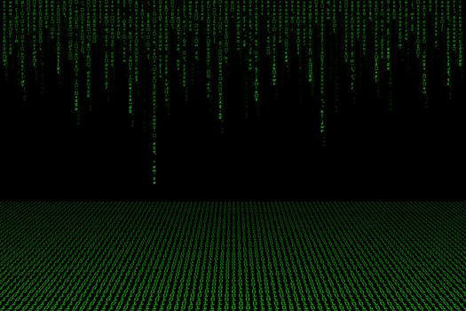 matrix and green binary code as the background of perspective.